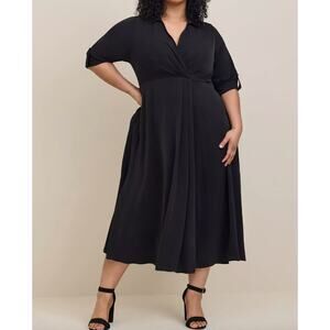 Torrid Women's Dress Midi Studio Crepe De Chine Collared Shirt Black Plus 5X
